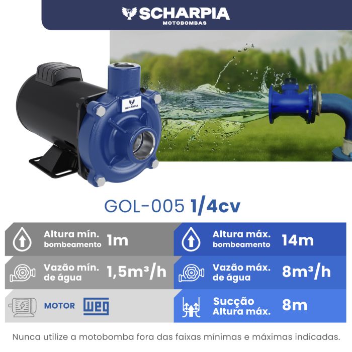 Motobomba Centrifuga GOL-005 1/4cv Mono 110/220v Scharpia
