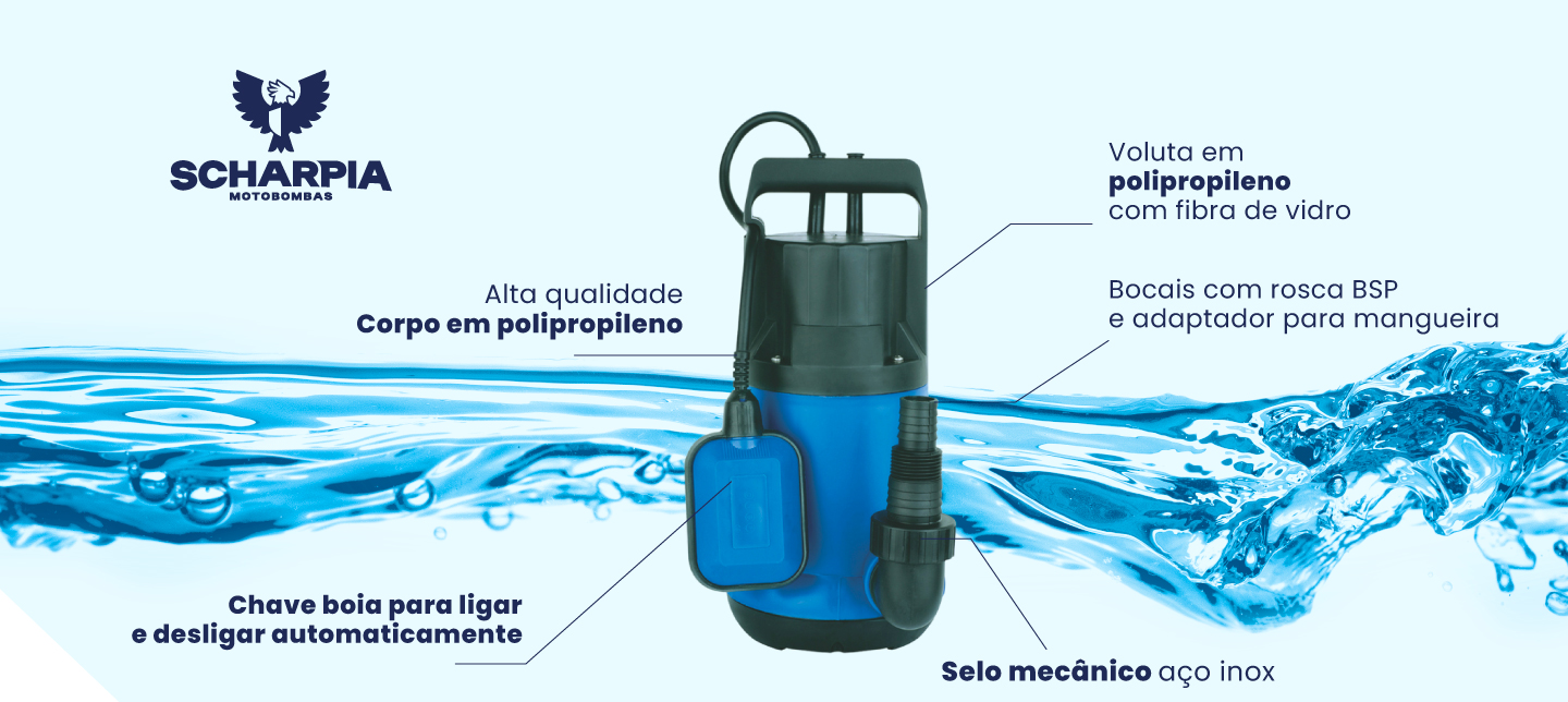 Motobomba Scharpia JBN-400 com destaque de componentes e construção